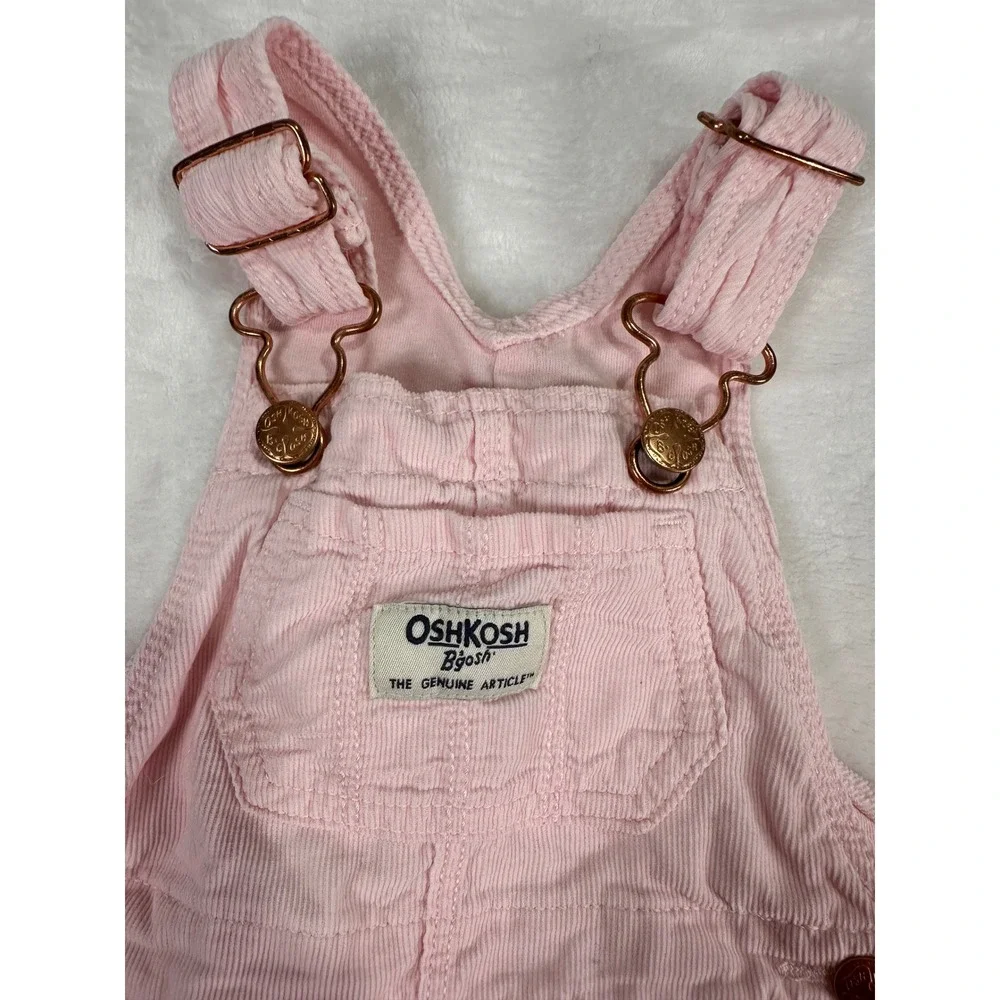 OshKosh B'gosh Corduroy Overalls 9M Pink Rose Gold Hardware Baby Girl